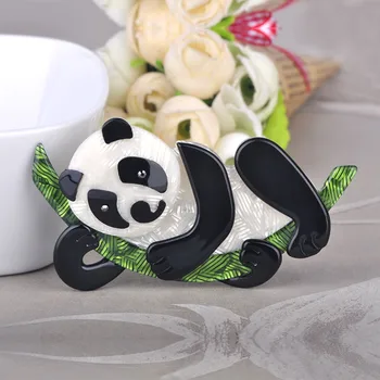 OI Naujas Mielas Bambuko Panda Formos Sagės Smeigtukai Akrilo Gunblack Pin Papuošalai Vaikams, Skrybėlės, Šaliko Priedai Dienos