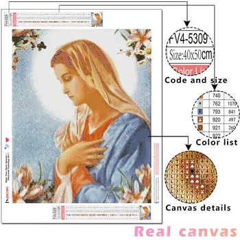 HUACAN 5D Diamond Mozaikos Mergelės Marijos Krikščionybė Diamond Tapybos Gėlių Religijos Siuvinėjimo Kūrybinius Pomėgius