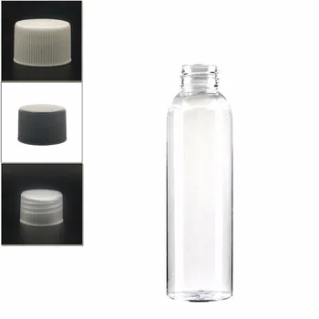 4oz/120ml skersmens tuščią Ne Pilstymo cosmo apvalus plastikinis butelis , aišku, pet butelis su balta/juoda/skaidri briaunoti pp dangteliu
