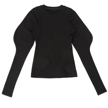 Lambleg Rankovės Stora Viršuje Nereguliarus Long Sleeve T-shirt Moterų Naują Žiemos 2020 Mažas Minios Dizaino Prasme Slim Dugno Marškinėliai