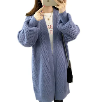 Pavasarį Moterys Kailis Tingus Megztinis Ilgas Moterų Nauja korėjos Versija, Laisvi Megztiniai Megztinis Kailis Juodas Megztinis Džemperis Moterims