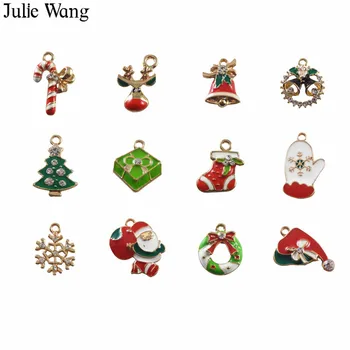 Julie Wang 12pcs Cinko Lydinys, Sumaišyti Emalio Kalėdų Stilių Žavesio Karoliai, Pakabučiai, Apyrankės Išvadas PASIDARYK pats Papuošalai Priėmimo Priedų