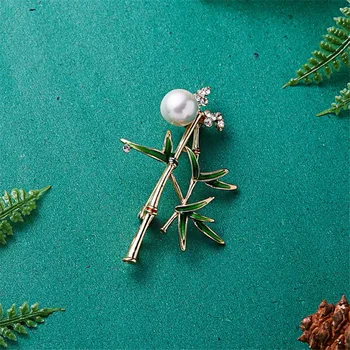 Prabangūs Krištolo Žalia Emalį Pin Bambuko Sages Moterims, Vyrams, Imituojant Pearl Medžio Augalų Sagė Pokylių Šalies Papuošalai Vestuvėms